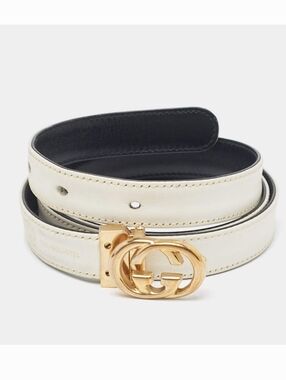 Gucci White/Black Leather Vintage Interlocking G Buckle Belt Size 70